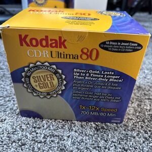 BRAND NEW SEALED Kodak CD-R Ultima 80 min Box-10 Gold CDR Recordable Media 24X